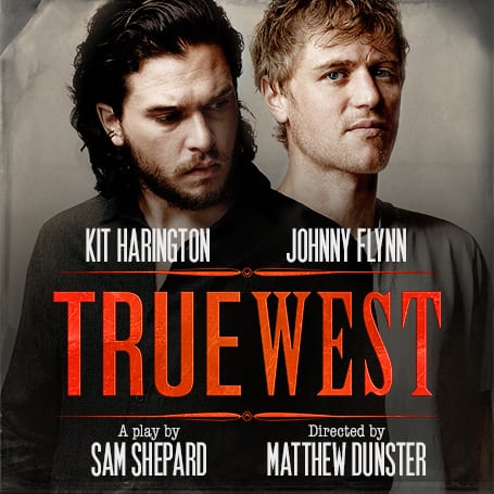 A square logo featuring the text "True West" in bold, stylised lettering on a textured background.