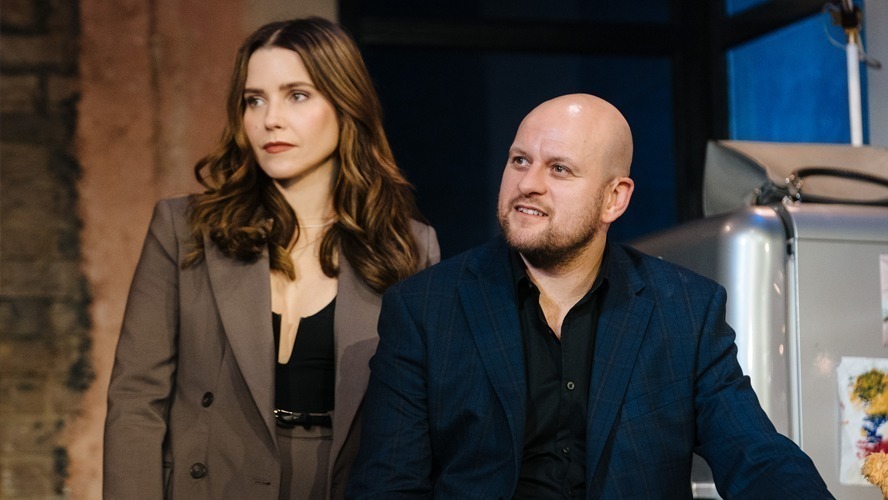 Ricky Champ as Ben and Sophia Bush as Lauren in a dramatic scene from A Ghost Story.