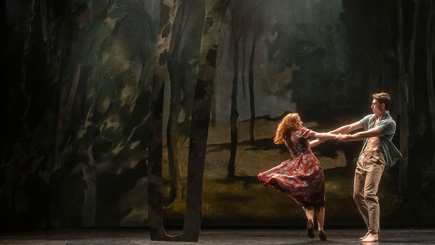 A stage scene from "Aspects of Love" at the Lyric Theatre, featuring actors in dramatic poses.