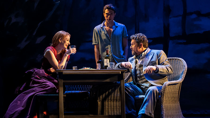 A stage scene from "Aspects of Love" at the Lyric Theatre, featuring actors in dramatic poses.