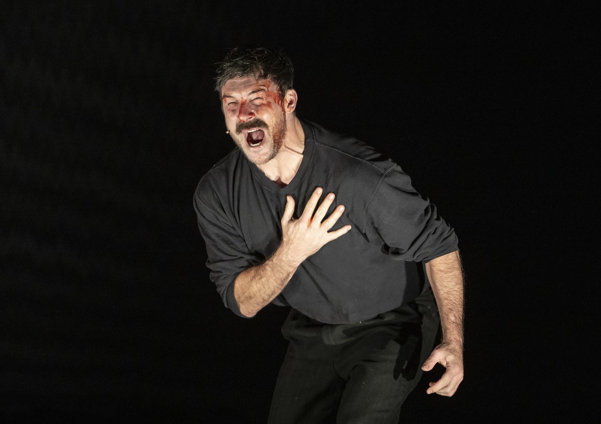 Barry Sloane performing in a scene during the Boys from the Black Stuff dress rehearsal.