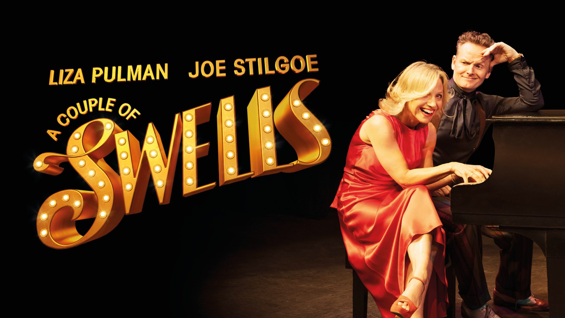 Liza Pulman and Joe Stilgoe smiling together, dressed elegantly, with a soft-focus background.