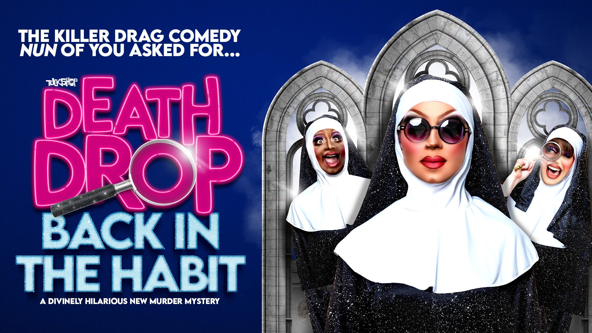 Colourful promotional artwork for "Death Drop 2: Back in the Habit" featuring vibrant characters and dynamic poses.