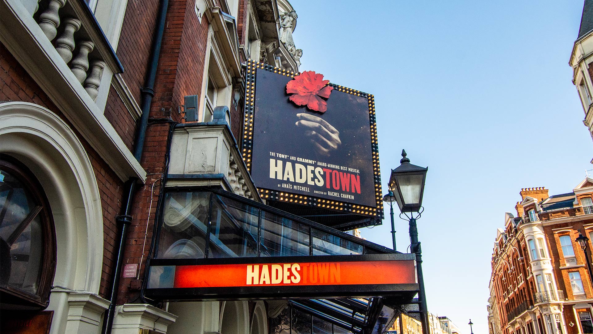 Exterior view of the Lyric Theatre, showcasing its ornate architecture and marquee signage.