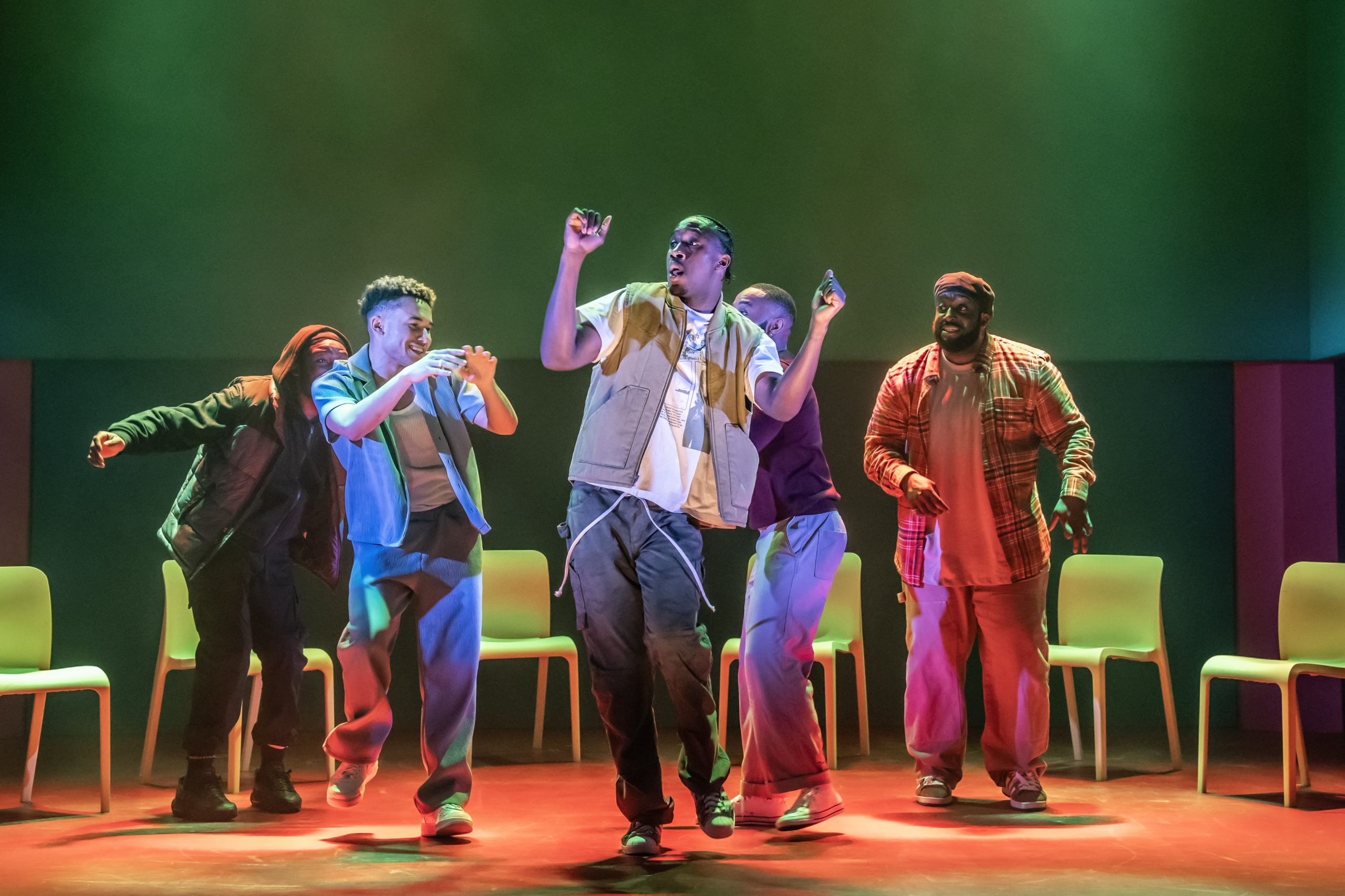 A stage scene from "For Black Boys Who Have Considered Suicide" at the Apollo Theatre, London.
