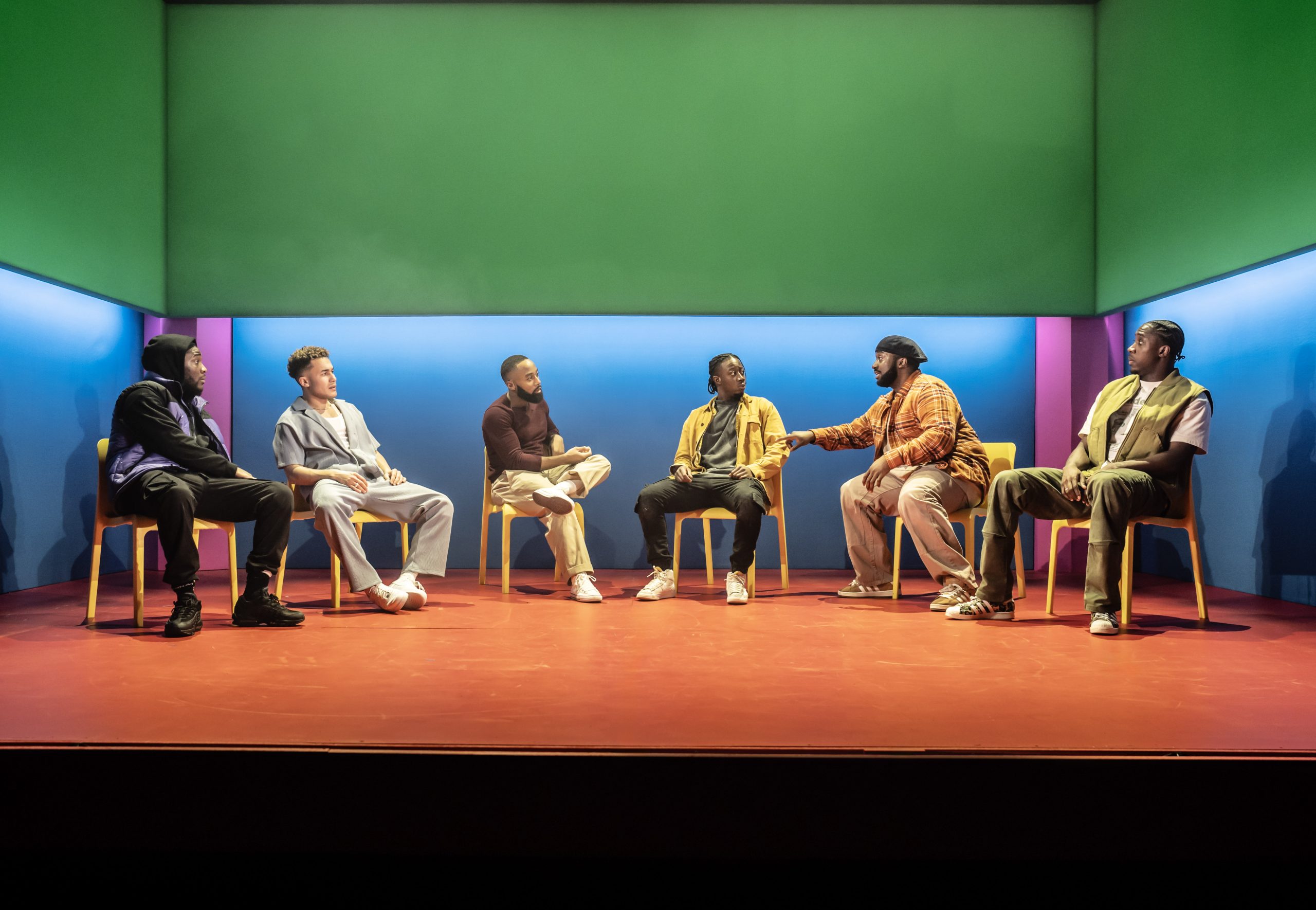 A stage scene from "For Black Boys Who Have Considered Suicide" at the Apollo Theatre, London.
