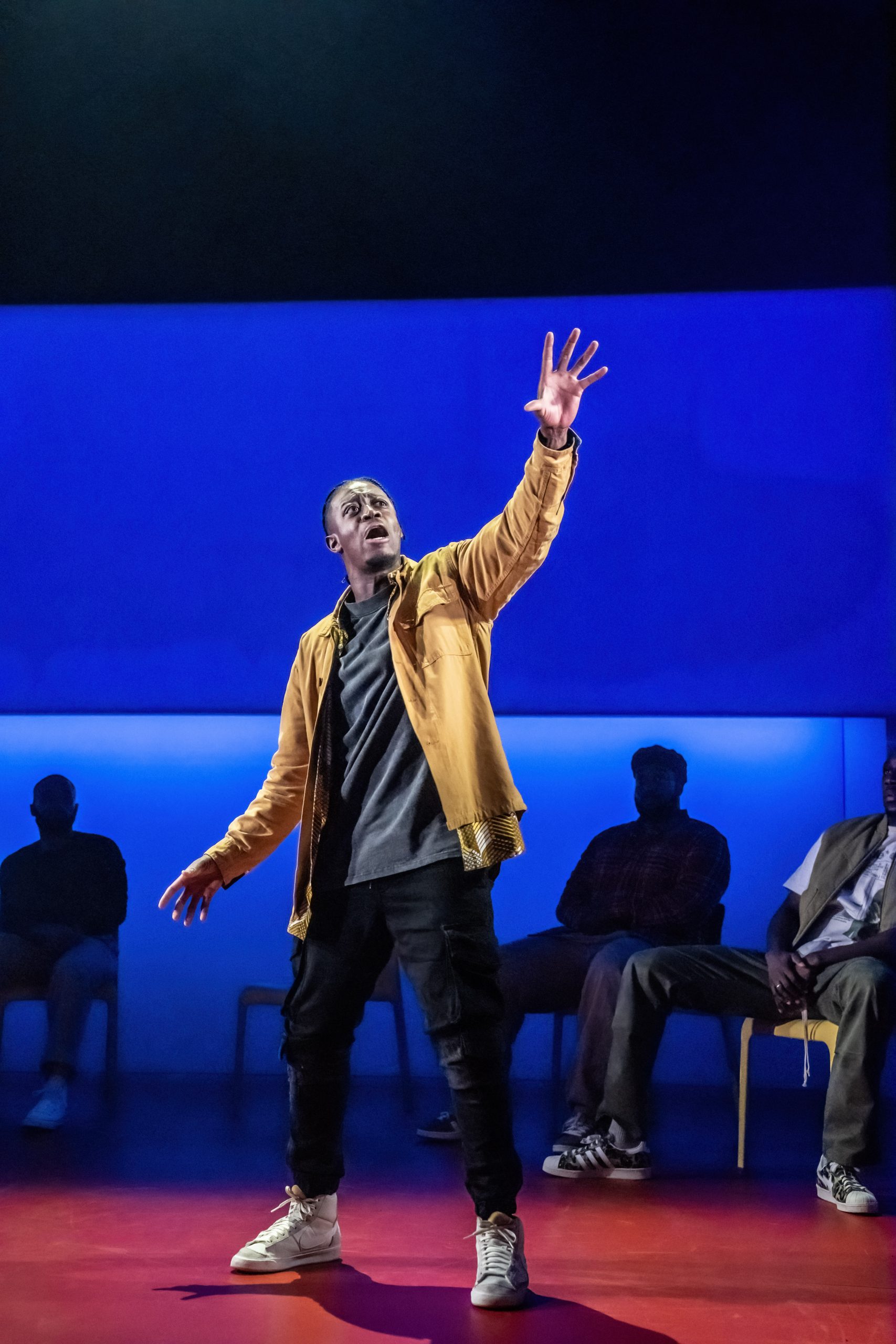 A stage scene from "For Black Boys Who Have Considered Suicide" at the Apollo Theatre, London.
