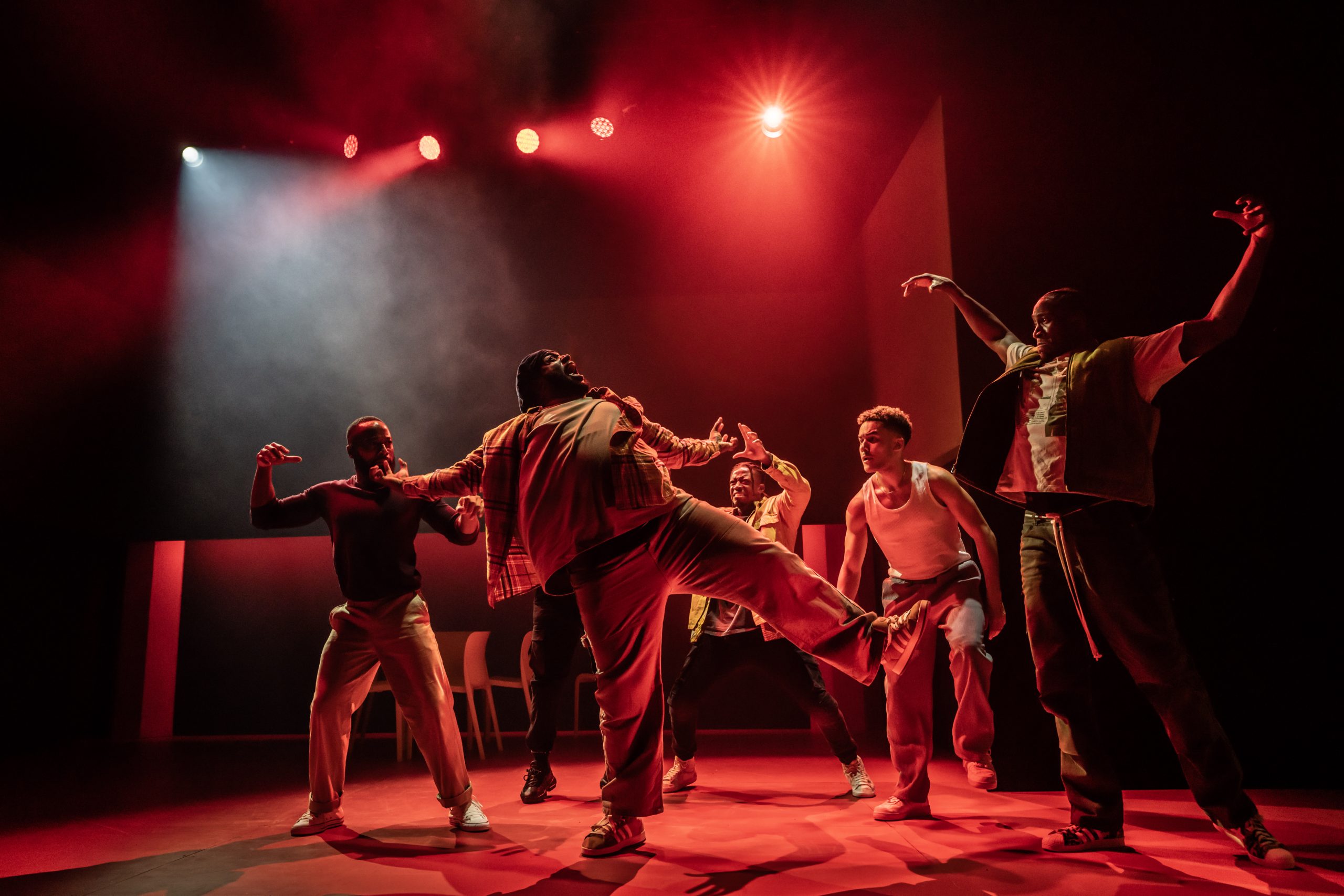 A stage scene from "For Black Boys Who Have Considered Suicide" at the Apollo Theatre, London.