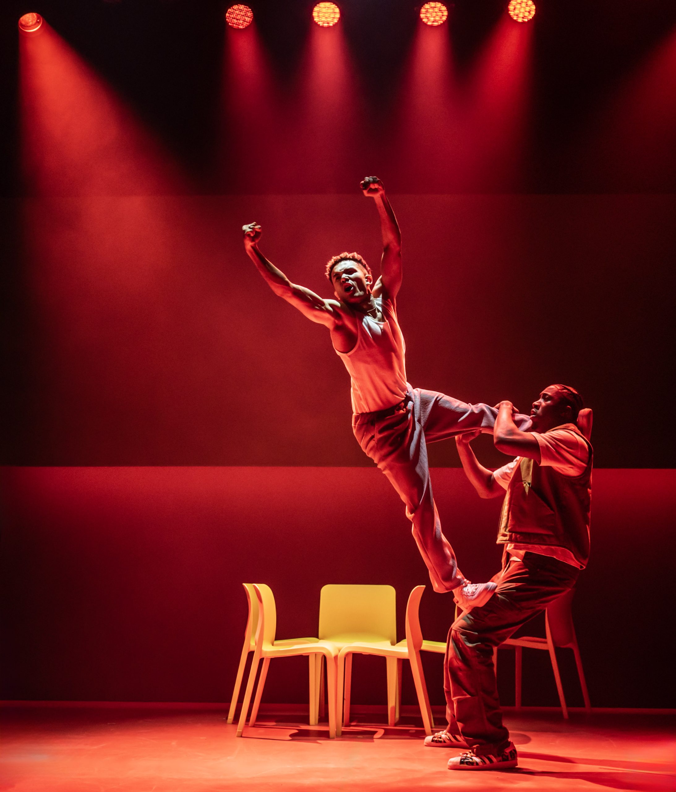 A stage scene from "For Black Boys Who Have Considered Suicide" at the Apollo Theatre, London.