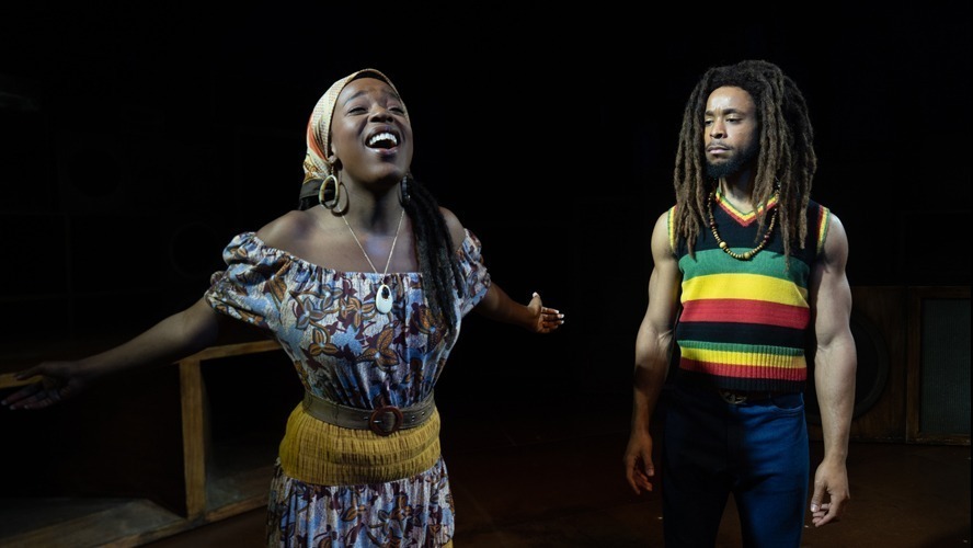 A vibrant stage scene from "Get Up, Stand Up" at the Lyric Theatre, March 2022.