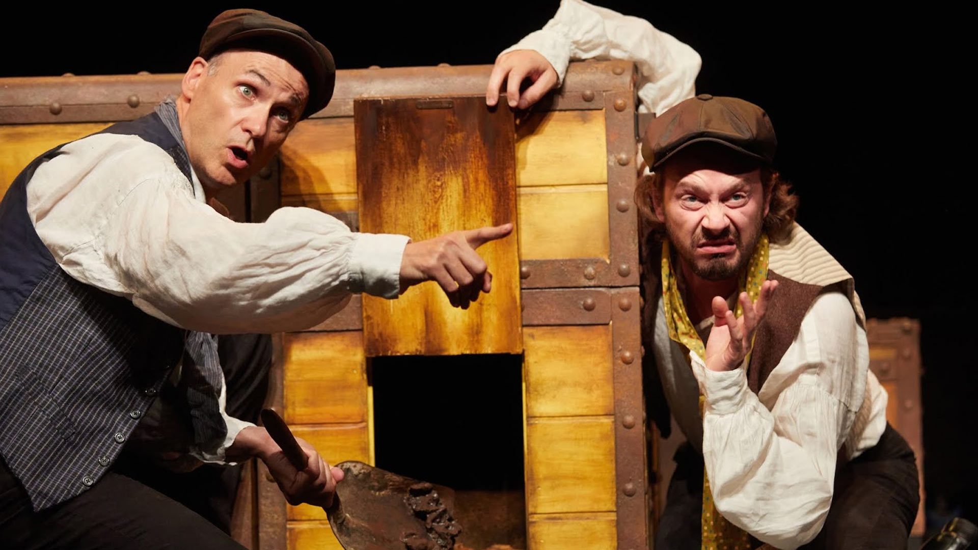 A vibrant stage scene from "Horrible Histories – Barmy Britain – Part Four" featuring actors in historical costumes.