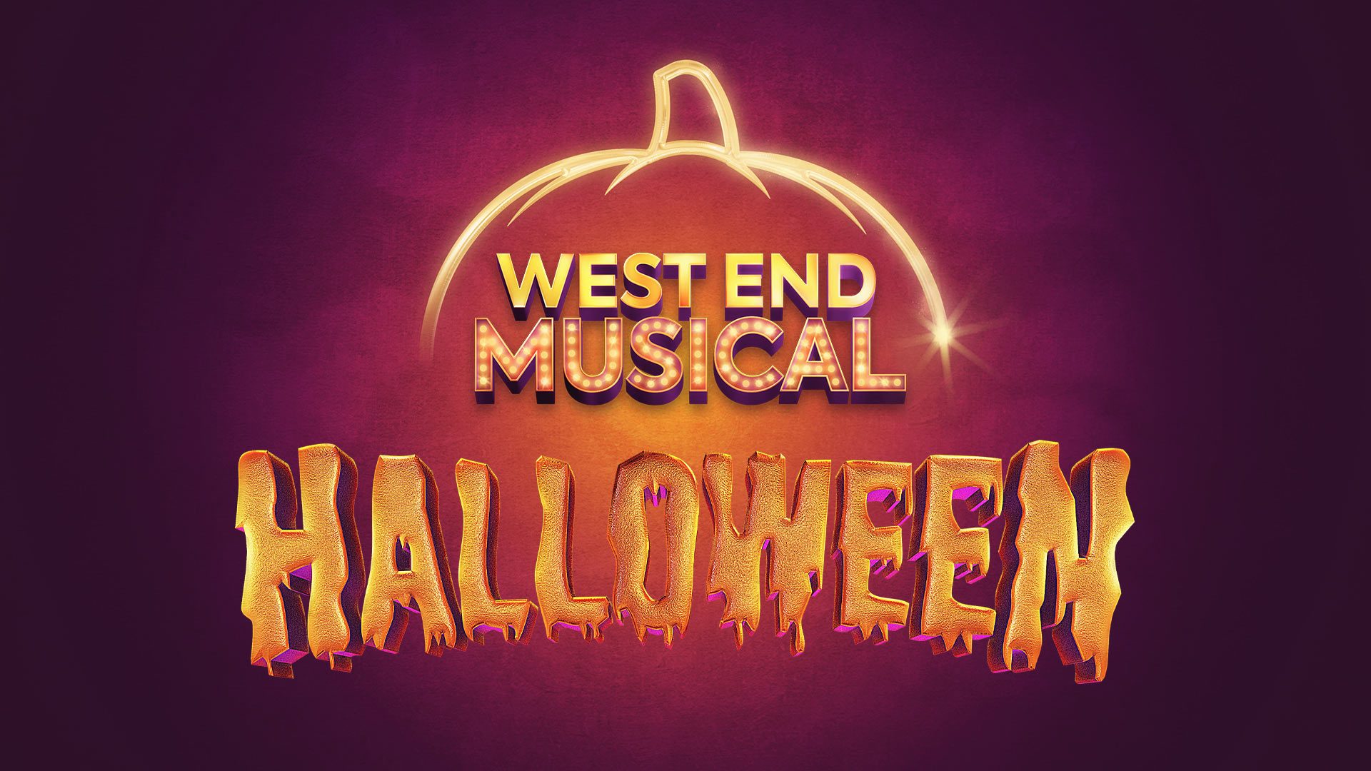 A vibrant Halloween-themed poster featuring pumpkins, bats, and a spooky castle silhouette against a night sky.