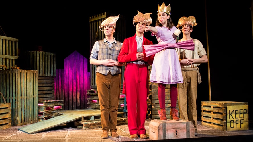 A vibrant stage scene from Wilde Creatures at the Vaudeville Theatre, featuring colourful costumes and dramatic lighting.