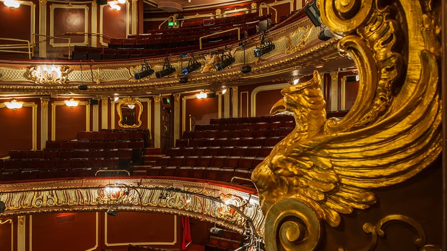 Exterior view of the Apollo Theatre, showcasing its iconic marquee and architectural details.