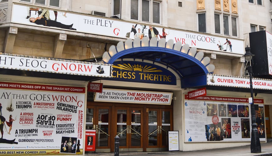 Duchess Theatre exterior featuring a classic façade with ornate detailing and marquee signage.