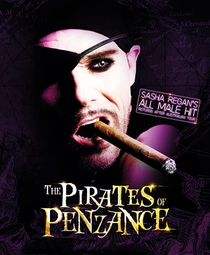 A vibrant scene from "Pirates of Penzance" featuring actors in period costumes on stage.