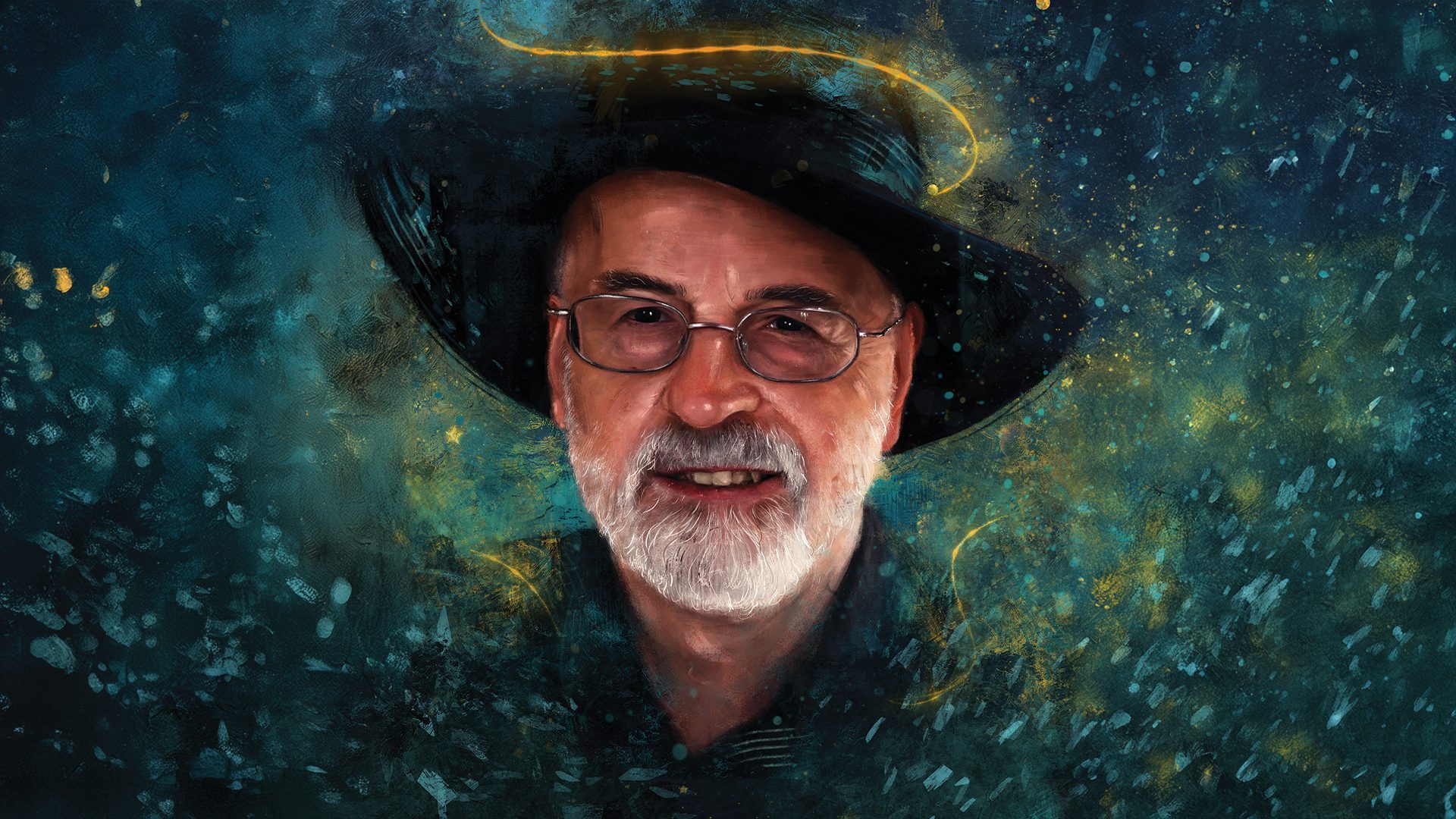 A vibrant stage set featuring whimsical decorations and lighting for "The Magic Of Terry Pratchett.