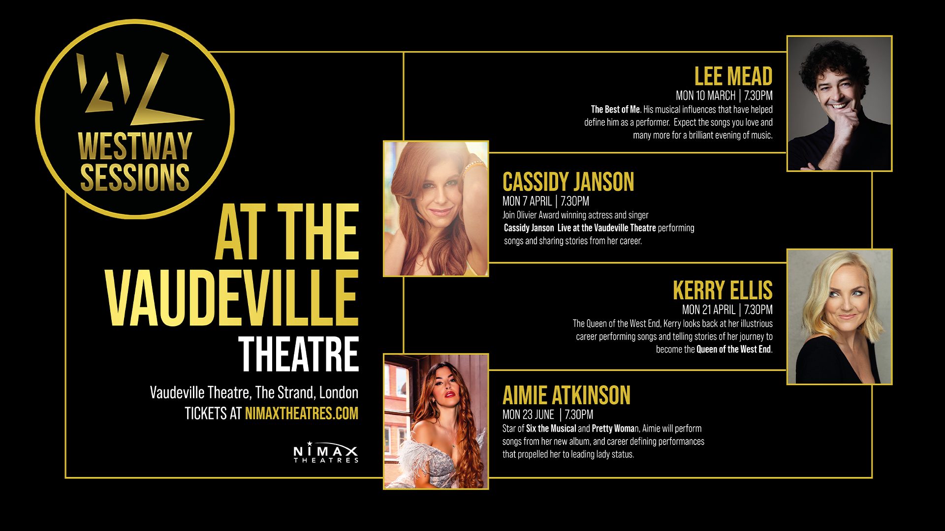 The Vaudeville Theatre stage set for The Westway Sessions, featuring lights and seating arrangements.
