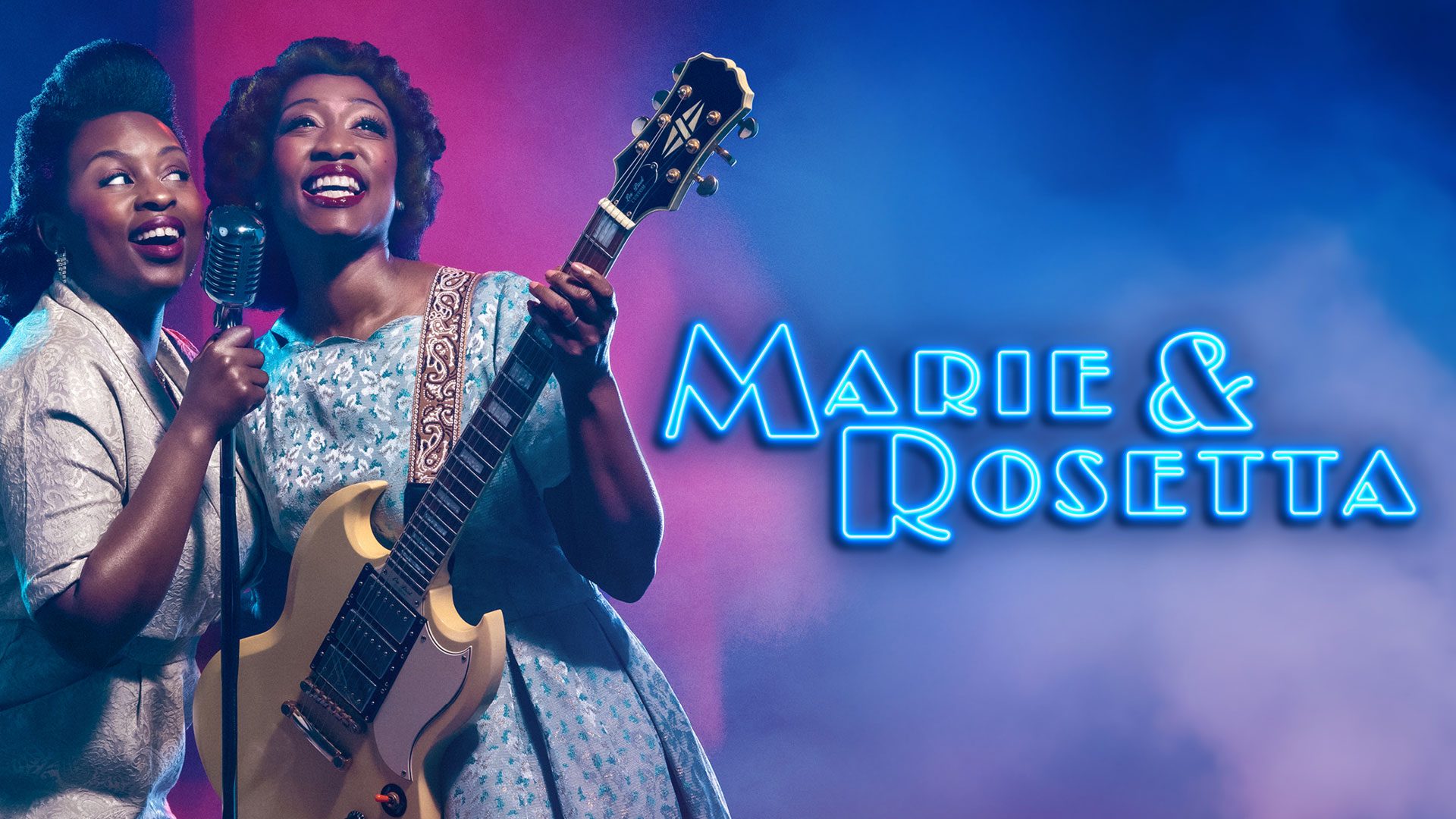 Marie and Rosetta performing on stage, with vibrant lighting and a captivated audience in the background.